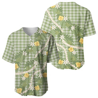 Aloha Puakenikeni Anthurium Pikake Lei Baseball Jersey Green Hawaiian Palaka Pattern LT9 - Polynesian Pride