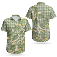 Aloha Puakenikeni Anthurium Pikake Lei Couples Matching Long Sleeve Bodycon Dress and Hawaiian Shirt Green Hawaiian Palaka Pattern LT9 - Polynesian Pride