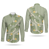 Aloha Puakenikeni Anthurium Pikake Lei Couples Matching Long Sleeve Bodycon Dress and Long Sleeve Button Shirt Green Hawaiian Palaka Pattern LT9 - Polynesian Pride
