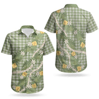 Aloha Puakenikeni Anthurium Pikake Lei Couples Matching Off Shoulder Maxi Dress and Hawaiian Shirt Green Hawaiian Palaka Pattern LT9 - Polynesian Pride