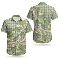 Aloha Puakenikeni Anthurium Pikake Lei Couples Matching Short Sleeve Bodycon Dress and Hawaiian Shirt Green Hawaiian Palaka Pattern LT9 - Polynesian Pride