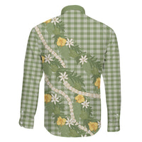 Aloha Puakenikeni Anthurium Pikake Lei Family Matching Long Sleeve Bodycon Dress and Hawaiian Shirt Green Hawaiian Palaka Pattern LT9 - Polynesian Pride