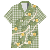Aloha Puakenikeni Anthurium Pikake Lei Family Matching Off The Shoulder Long Sleeve Dress and Hawaiian Shirt Green Hawaiian Palaka Pattern LT9 Dad's Shirt - Short Sleeve Green - Polynesian Pride