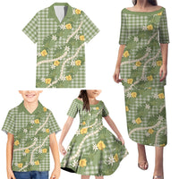 Aloha Puakenikeni Anthurium Pikake Lei Family Matching Puletasi and Hawaiian Shirt Green Hawaiian Palaka Pattern LT9 - Polynesian Pride