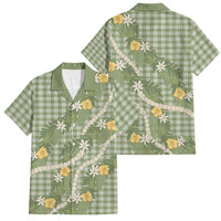 Aloha Puakenikeni Anthurium Pikake Lei Family Matching Puletasi and Hawaiian Shirt Green Hawaiian Palaka Pattern LT9 Dad's Shirt - Short Sleeve Green - Polynesian Pride