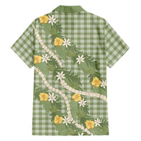 Aloha Puakenikeni Anthurium Pikake Lei Family Matching Short Sleeve Bodycon Dress and Hawaiian Shirt Green Hawaiian Palaka Pattern LT9 - Polynesian Pride