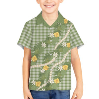 Aloha Puakenikeni Anthurium Pikake Lei Hawaiian Shirt Green Hawaiian Palaka Pattern