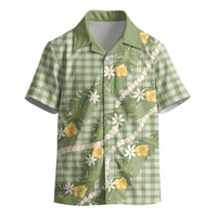 Aloha Puakenikeni Anthurium Pikake Lei Kid Hawaiian Shirt Green Hawaiian Palaka Pattern LT9 - Polynesian Pride