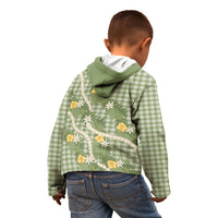 Aloha Puakenikeni Anthurium Pikake Lei Kid Hoodie Green Hawaiian Palaka Pattern