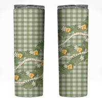 Aloha Puakenikeni Anthurium Pikake Lei Skinny Tumbler Green Hawaiian Palaka Pattern