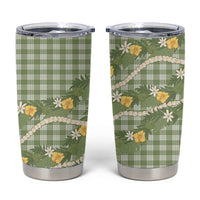 Aloha Puakenikeni Anthurium Pikake Lei Tumbler Cup Green Hawaiian Palaka Pattern