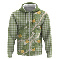 Aloha Puakenikeni Anthurium Pikake Lei Zip Hoodie Green Hawaiian Palaka Pattern LT9 Zip Hoodie Green - Polynesian Pride