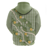Aloha Puakenikeni Anthurium Pikake Lei Zip Hoodie Green Hawaiian Palaka Pattern LT9 - Polynesian Pride