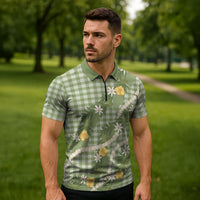 Aloha Puakenikeni Anthurium Pikake Lei Zipper Polo Shirt Green Hawaiian Palaka Pattern LT9 - Polynesian Pride