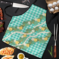 Aloha Puakenikeni Anthurium Pikake Lei Apron Marine Hawaiian Palaka Pattern
