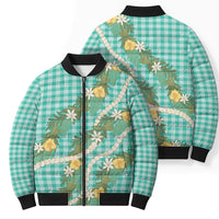 Aloha Puakenikeni Anthurium Pikake Lei Bomber Puffer Jacket Marine Hawaiian Palaka Pattern