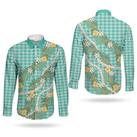 Aloha Puakenikeni Anthurium Pikake Lei Couples Matching Long Sleeve Bodycon Dress and Long Sleeve Button Shirt Marine Hawaiian Palaka Pattern LT9 - Polynesian Pride