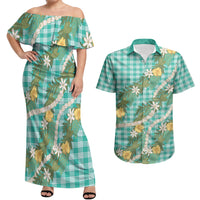 Aloha Puakenikeni Anthurium Pikake Lei Couples Matching Off Shoulder Maxi Dress and Hawaiian Shirt Marine Hawaiian Palaka Pattern LT9 Marine - Polynesian Pride