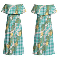 Aloha Puakenikeni Anthurium Pikake Lei Couples Matching Off Shoulder Maxi Dress and Hawaiian Shirt Marine Hawaiian Palaka Pattern LT9 - Polynesian Pride