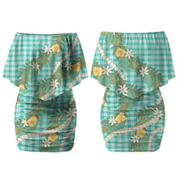 Aloha Puakenikeni Anthurium Pikake Lei Couples Matching Off Shoulder Short Dress and Hawaiian Shirt Marine Hawaiian Palaka Pattern LT9 - Polynesian Pride