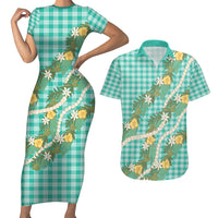 Aloha Puakenikeni Anthurium Pikake Lei Couples Matching Short Sleeve Bodycon Dress and Hawaiian Shirt Marine Hawaiian Palaka Pattern LT9 Marine - Polynesian Pride