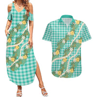 Aloha Puakenikeni Anthurium Pikake Lei Couples Matching Summer Maxi Dress and Hawaiian Shirt Marine Hawaiian Palaka Pattern LT9 Marine - Polynesian Pride