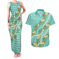 Aloha Puakenikeni Anthurium Pikake Lei Couples Matching Tank Maxi Dress and Hawaiian Shirt Marine Hawaiian Palaka Pattern LT9 Marine - Polynesian Pride