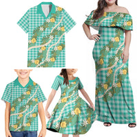 Aloha Puakenikeni Anthurium Pikake Lei Family Matching Off Shoulder Maxi Dress and Hawaiian Shirt Marine Hawaiian Palaka Pattern LT9 - Polynesian Pride