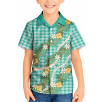 Aloha Puakenikeni Anthurium Pikake Lei Kid Hawaiian Shirt Marine Hawaiian Palaka Pattern LT9 Kid Marine - Polynesian Pride