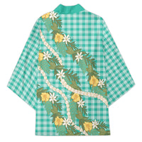 Aloha Puakenikeni Anthurium Pikake Lei Kimono Marine Hawaiian Palaka Pattern