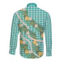 Aloha Puakenikeni Anthurium Pikake Lei Long Sleeve Button Shirt Marine Hawaiian Palaka Pattern LT9 - Polynesian Pride