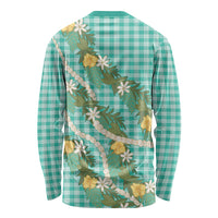 Aloha Puakenikeni Anthurium Pikake Lei Long Sleeve Shirt Marine Hawaiian Palaka Pattern