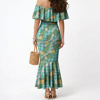 Aloha Puakenikeni Anthurium Pikake Lei Mermaid Dress Marine Hawaiian Palaka Pattern LT9 - Polynesian Pride