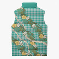 Aloha Puakenikeni Anthurium Pikake Lei Sleeveless Puffer Jacket Marine Hawaiian Palaka Pattern LT9 - Polynesian Pride