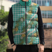 Aloha Puakenikeni Anthurium Pikake Lei Sleeveless Puffer Jacket Marine Hawaiian Palaka Pattern LT9 - Polynesian Pride