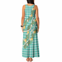 Aloha Puakenikeni Anthurium Pikake Lei Tank Maxi Dress Marine Hawaiian Palaka Pattern LT9 - Polynesian Pride