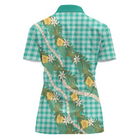 Aloha Puakenikeni Anthurium Pikake Lei Women Polo Shirt Marine Hawaiian Palaka Pattern LT9 - Polynesian Pride