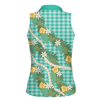 Aloha Puakenikeni Anthurium Pikake Lei Women Sleeveless Polo Shirt Marine Hawaiian Palaka Pattern