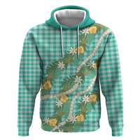 Aloha Puakenikeni Anthurium Pikake Lei Zip Hoodie Marine Hawaiian Palaka Pattern