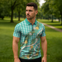 Aloha Puakenikeni Anthurium Pikake Lei Zipper Polo Shirt Marine Hawaiian Palaka Pattern LT9 - Polynesian Pride