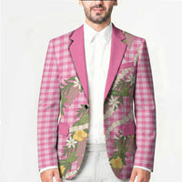 Aloha Puakenikeni Anthurium Pikake Lei Blazer Tropical Pink Hawaiian Palaka Pattern