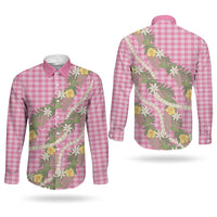 Aloha Puakenikeni Anthurium Pikake Lei Couples Matching Off Shoulder Short Dress and Long Sleeve Button Shirt Tropical Pink Hawaiian Palaka Pattern LT9 - Polynesian Pride