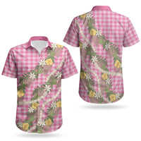 Aloha Puakenikeni Anthurium Pikake Lei Couples Matching Off The Shoulder Long Sleeve Dress and Hawaiian Shirt Tropical Pink Hawaiian Palaka Pattern LT9 - Polynesian Pride