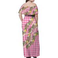 Aloha Puakenikeni Anthurium Pikake Lei Family Matching Off Shoulder Maxi Dress and Hawaiian Shirt Tropical Pink Hawaiian Palaka Pattern LT9 - Polynesian Pride