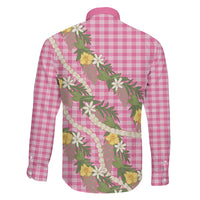 Aloha Puakenikeni Anthurium Pikake Lei Family Matching Off Shoulder Short Dress and Hawaiian Shirt Tropical Pink Hawaiian Palaka Pattern LT9 - Polynesian Pride