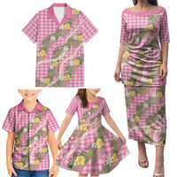 Aloha Puakenikeni Anthurium Pikake Lei Family Matching Puletasi and Hawaiian Shirt Tropical Pink Hawaiian Palaka Pattern LT9 - Polynesian Pride