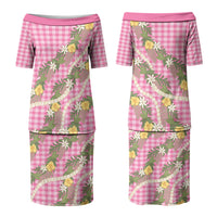 Aloha Puakenikeni Anthurium Pikake Lei Family Matching Puletasi and Hawaiian Shirt Tropical Pink Hawaiian Palaka Pattern LT9 Mom's Dress Pink - Polynesian Pride