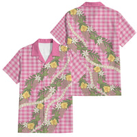 Aloha Puakenikeni Anthurium Pikake Lei Family Matching Puletasi and Hawaiian Shirt Tropical Pink Hawaiian Palaka Pattern LT9 Dad's Shirt - Short Sleeve Pink - Polynesian Pride