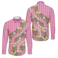 Aloha Puakenikeni Anthurium Pikake Lei Family Matching Puletasi and Hawaiian Shirt Tropical Pink Hawaiian Palaka Pattern LT9 Dad's Shirt - Long Sleeve Pink - Polynesian Pride