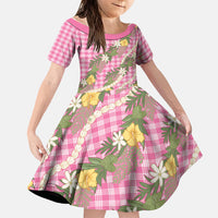 Aloha Puakenikeni Anthurium Pikake Lei Family Matching Summer Maxi Dress and Hawaiian Shirt Tropical Pink Hawaiian Palaka Pattern LT9 Daughter's Dress Pink - Polynesian Pride